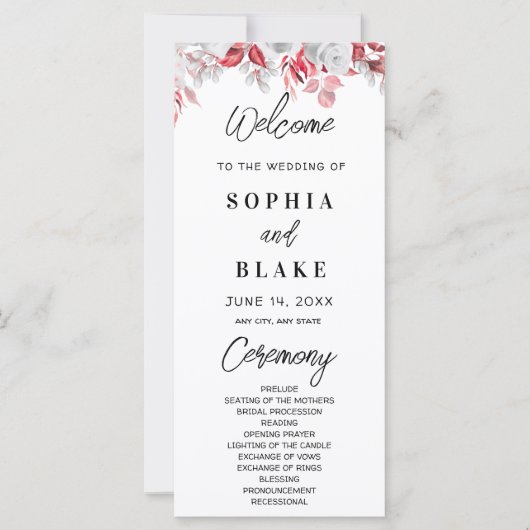 ピンクローズアンドグリーングリーナリー結婚式 プログラム (正面)