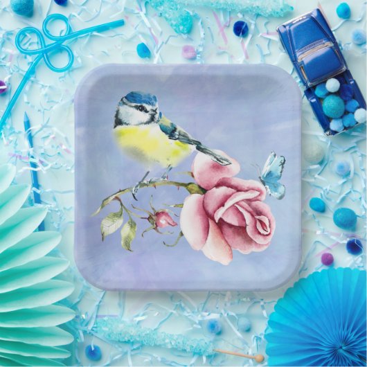 ピンクローズアンドバード紙プレート ペーパープレート (パーティー)