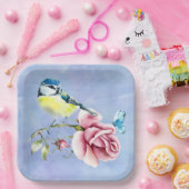 ピンクローズアンドバード紙プレート ペーパープレート (パーティー)