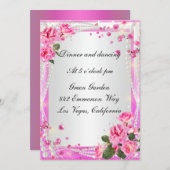 ピンクローズアンドパール披露宴カード 招待状 (正面/裏面)