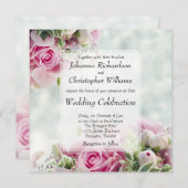 ピンクローズアンドピーニーバdsスクエア結婚フローラ 招待状 (正面/裏面)