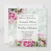 ピンクローズアンドピーニーバdsスクエア結婚フローラ 招待状 (正面)