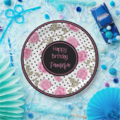 ピンクローズアンドブラック水玉模様 パーソナライズされた ペーパープレート (パーティー)