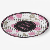 ピンクローズアンドブラック水玉模様 パーソナライズされた ペーパープレート (アングル)