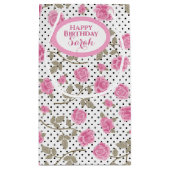 ピンクローズアンドブラック水玉模様 モノグラムの スモールペーパーバッグ (裏面)