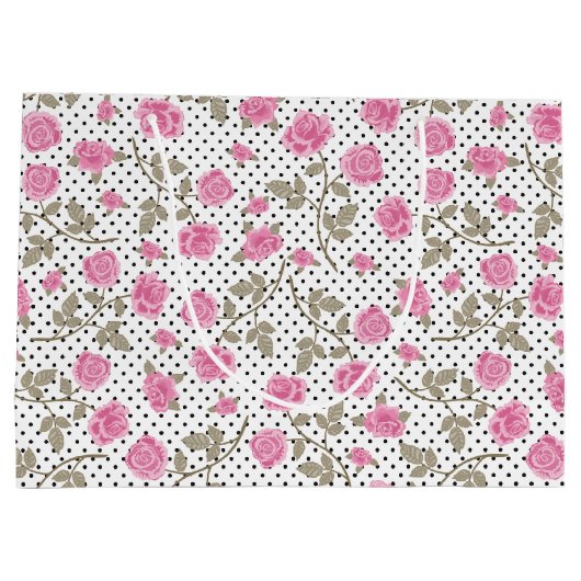 ピンクローズアンドブラック水玉模様 ラージペーパーバッグ (裏面)