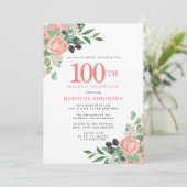 ピンクローズアンドホワイトフローラ100誕生日 招待状 (スタンド正面)