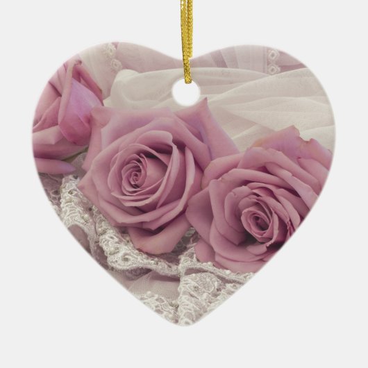 ピンクローズアンドレーススチルライフオーナメント セラミックオーナメント (正面)
