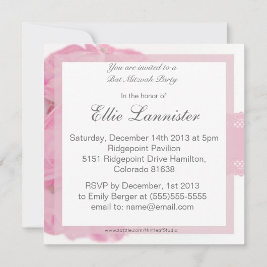 ピンクローズアンドレースバルミツワー招待状 招待状 (裏面)