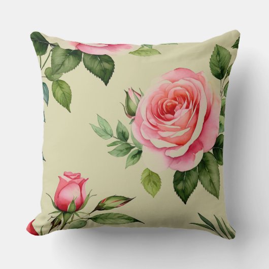 ピンクローズアンドローズブド クッション (正面)