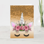 ピンクローズアンド金ゴールドグリッターユニコーン カード (正面)