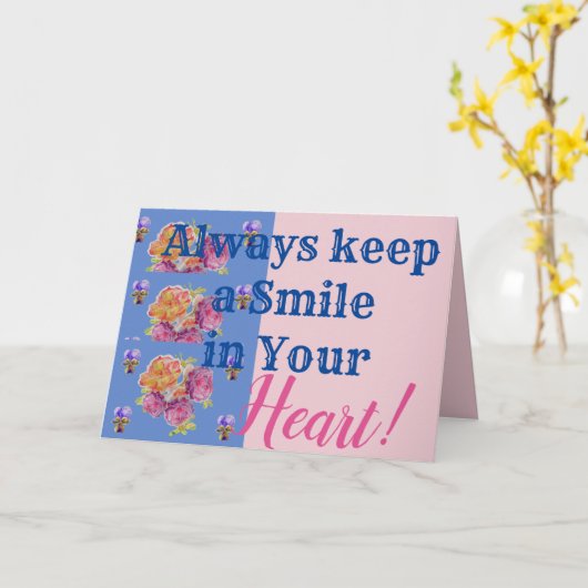 ピンクローズア保スマイル引用文誕生日カード カード (黄色い花)