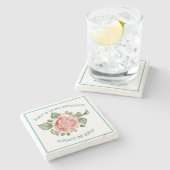 ピンクローズイラストレーション結婚ズテンプレート ストーンコースター (横)