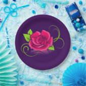 ピンクローズイラストレーション ペーパープレート (パーティー)