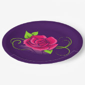 ピンクローズイラストレーション ペーパープレート (アングル)