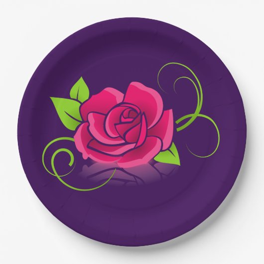ピンクローズイラストレーション ペーパープレート (正面)