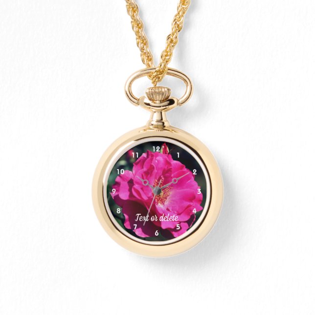 ピンクローズイン開花クローズアップパーソナライズされた 腕時計 (正面)