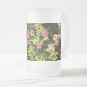 ピンクローズイン開花 フロストグラスビールジョッキ (正面右)