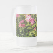 ピンクローズイン開花 フロストグラスビールジョッキ (正面左)