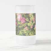 ピンクローズイン開花 フロストグラスビールジョッキ (中央)