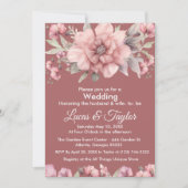 ピンクローズウィズグリーンリー結婚式招待状 招待状 (正面)