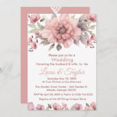 ピンクローズウィズグリーンリー結婚式招待状 招待状 (正面/裏面)