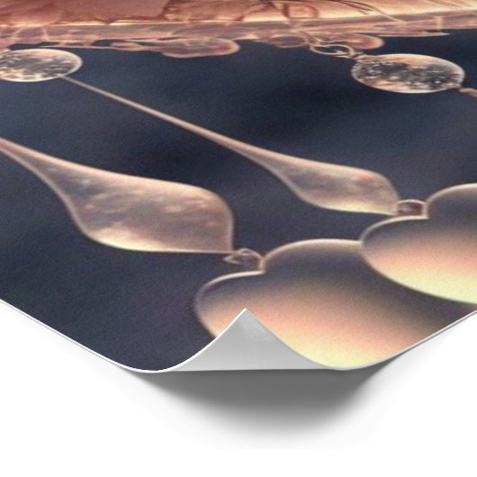 ピンクローズウィンターシーンガラスハート ポスター (角)