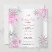ピンクローズウィンターワンダーランドスノーフレークパーティー 招待状 (正面)