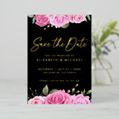 ピンクローズウェディングザデイトフォイル招待状 箔招待状 (立ち正面)