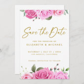 ピンクローズウェディングザデイト招待状 招待状 (正面/裏面)