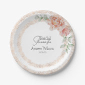 ピンクローズウォーターカラーとグリッターブライダルシャワー ペーパープレート (正面)