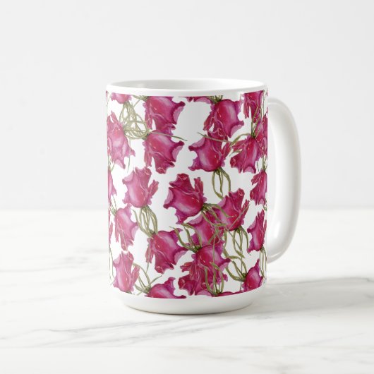 ピンクローズウォーターカラーアートハンド絵を描ル コーヒーマグカップ (正面右)