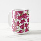 ピンクローズウォーターカラーアートハンド絵を描ル コーヒーマグカップ (正面左)