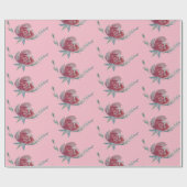 ピンクローズウォーターカラーアートラッピング紙 ラッピングペーパー (フラット)
