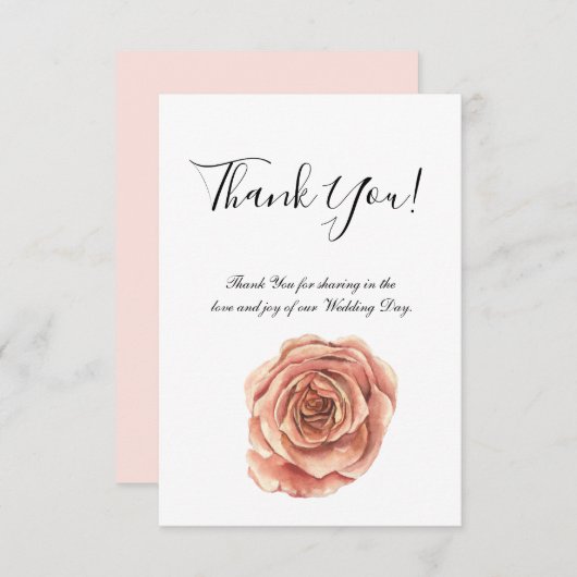 ピンクローズウォーターカラーサンキューカード サンキューカード (正面/裏面)