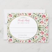 ピンクローズウォーターカラーフローラウェディングRSVPカード 招待状 (正面)