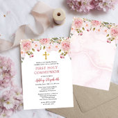 ピンクローズウォーターカラーフローラファーストホーリーコミュニオン 招待状