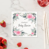 ピンクローズウォーターカラーフローラベビーシャワーナプキンス スタンダードカクテルナプキン (インサイチュ)