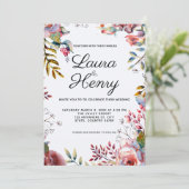 ピンクローズウォーターカラーフローラ結婚式招待状 招待状 (スタンド正面)