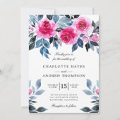 ピンクローズウォーターカラーボタニッ結婚クス 招待状 (正面)