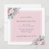ピンクローズウォーターカラーマザーズデイ招待状 (正面/裏面)