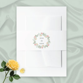 ピンクローズウォーターカラーリース結婚ズ 招待状ベリーバンド