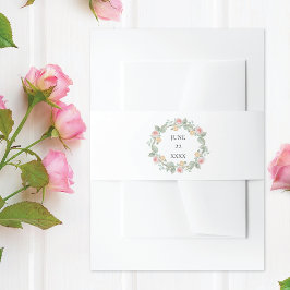 ピンクローズウォーターカラーリース結婚ズ 招待状ベリーバンド