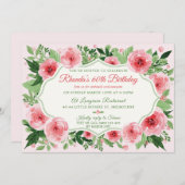 ピンクローズウォーターカラーレディース60誕生日 招待状 (正面/裏面)