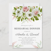 ピンクローズウォーターカラーロマンチックなリハーサルディナー 招待状 (正面)