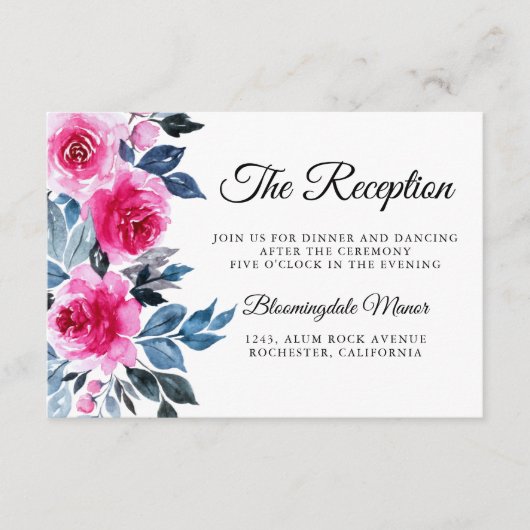 ピンクローズウォーターカラー植物結婚披露宴 エンクロージャーカード (正面)