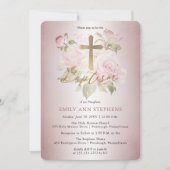 ピンクローズウォーター色フローラガールバプテスマ 招待状 (正面)