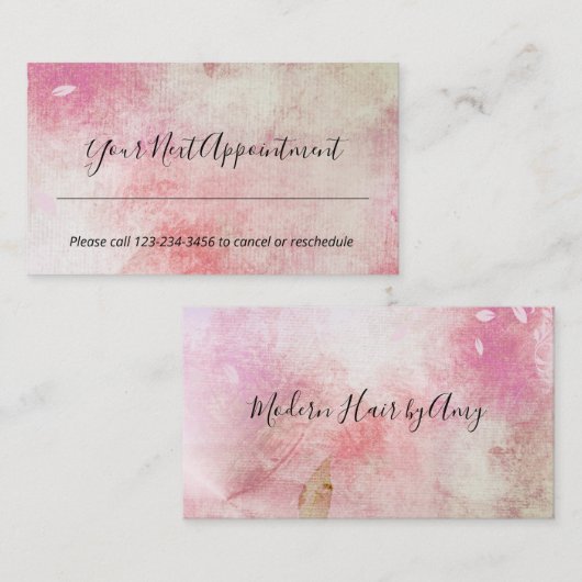 ピンクローズウォーター色抽象芸術アポイントメントアラーム 名刺 (正面/裏面)