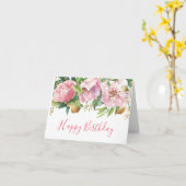 ピンクローズウォーター色誕生日カード カード (黄色い花)