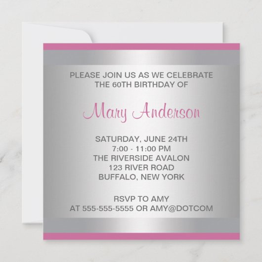 ピンクローズウーマンズバースデーパーティー 招待状 (裏面)